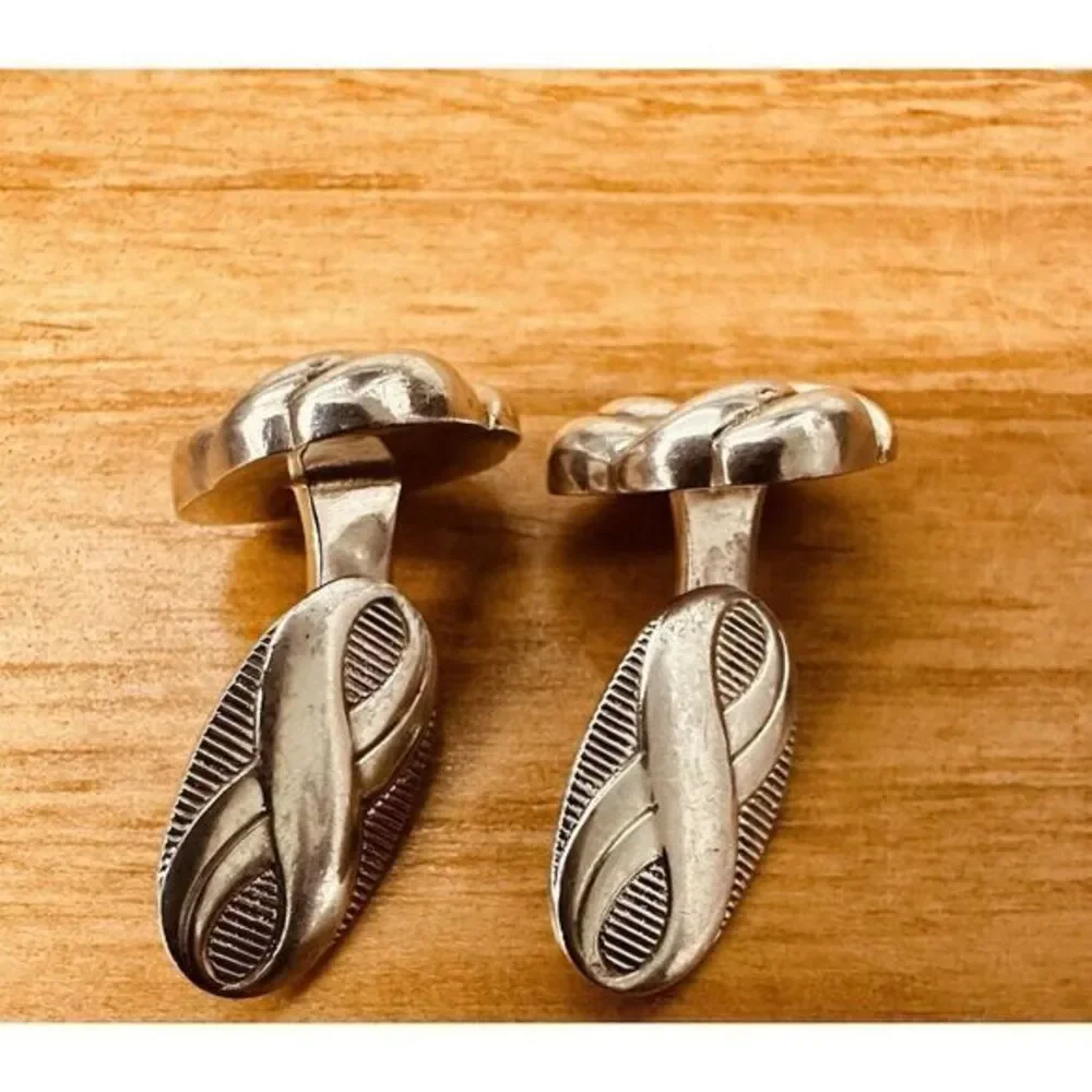 Love Knot Infinity European Cufflinks Hallmarked 835 Silver Figure 8‎ Vintage